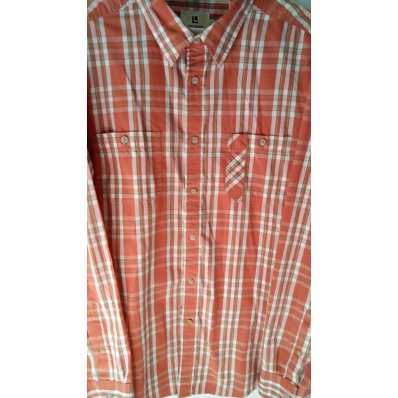 LIFE KHAKI SHIRT SLIM XL BUTTON DOWN POCKETS PLAID ORANGE LONG SLEEVE - Picture 2 of 7